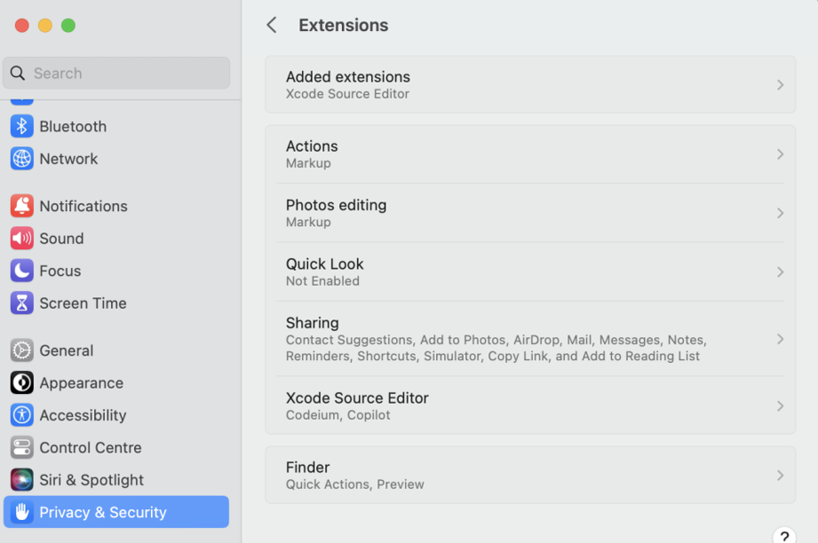 Enable Xcode Extension