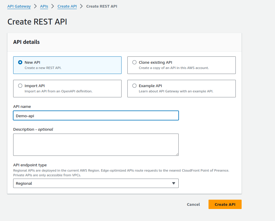 Creating Rest API on API Gateway
