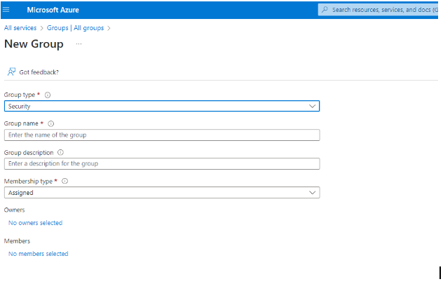 Create New Group in Azure