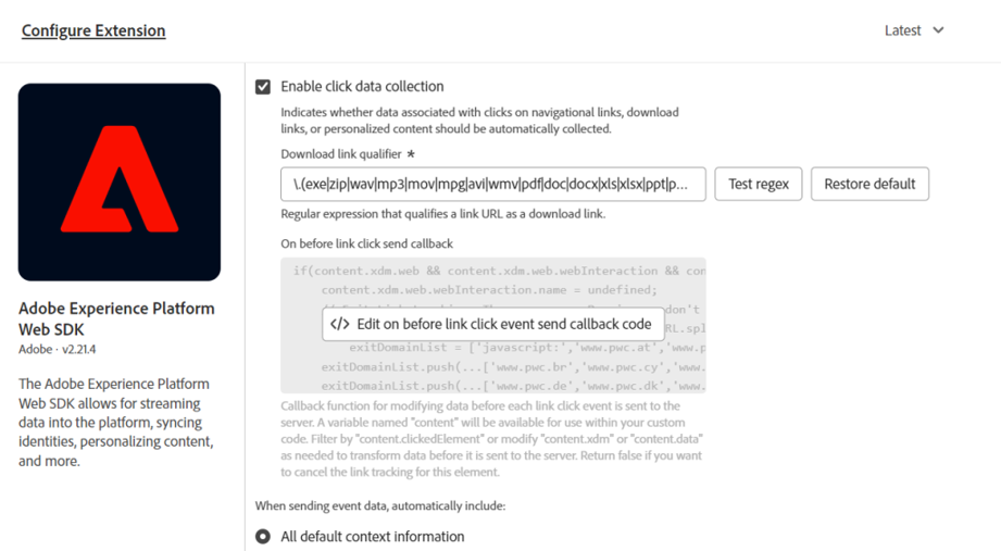 AEP WebSDK Configurations