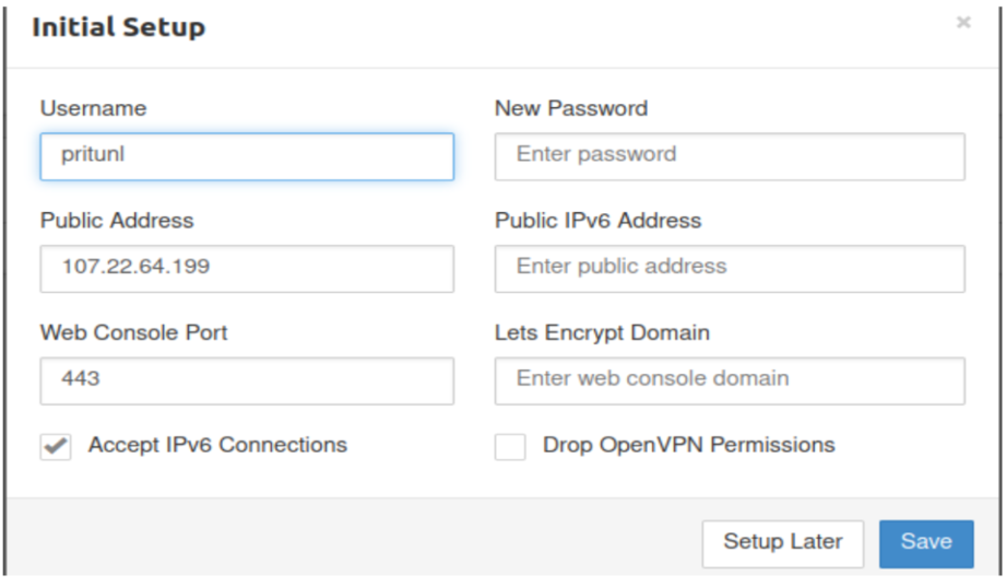 Pritunl initial setup tab