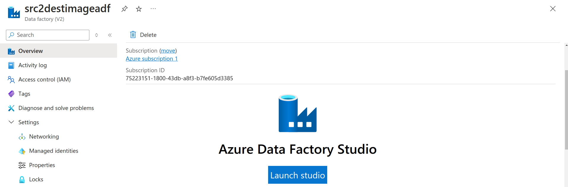 Azure Data Factory Launch Studio