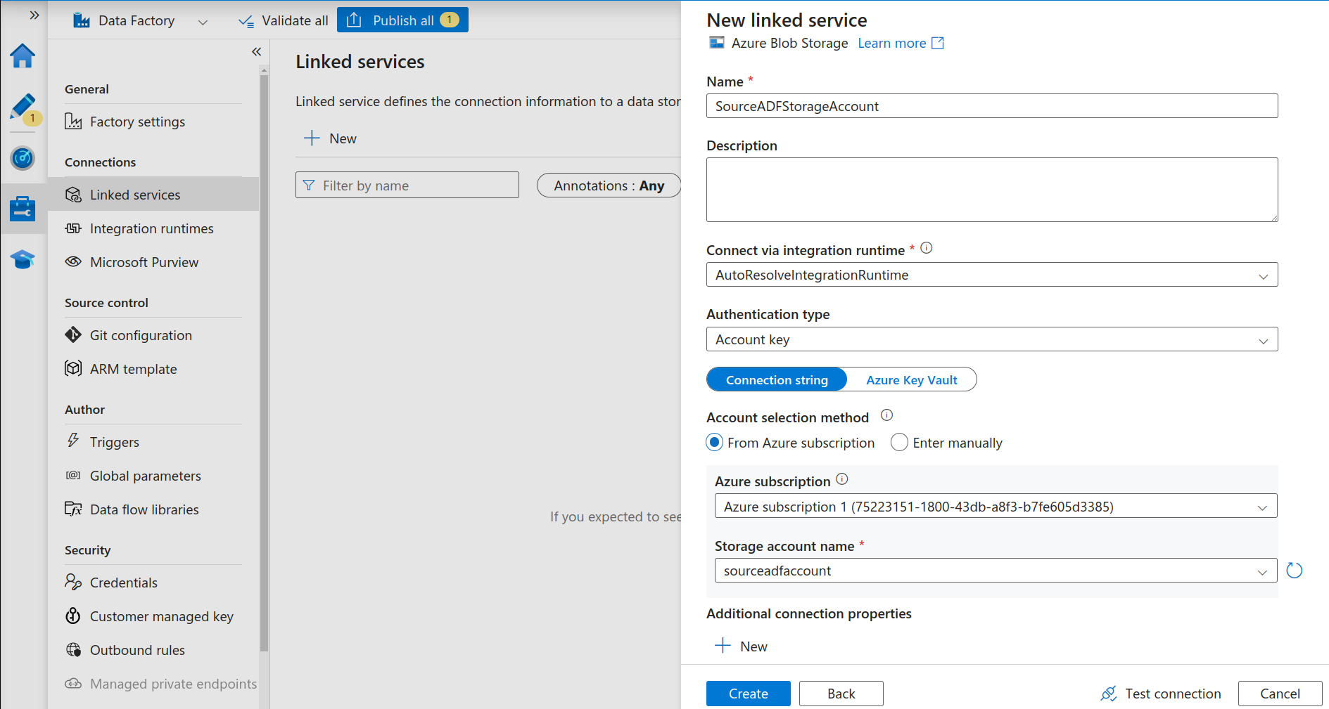 Choose Azure Blob Storage Data Store as the Linked Service