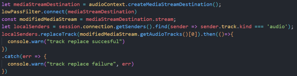 connecting the last modified filter node with the destination node and replacing the original track with modified track